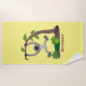 かわいいハッピーギボンエイプアニメイラストレーション ビーチタオル (正面)