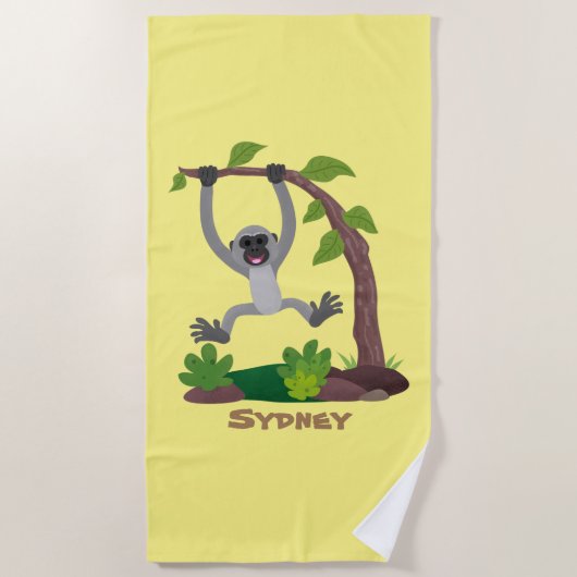 かわいいハッピーギボンエイプアニメイラストレーション ビーチタオル (正面)