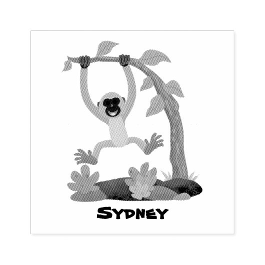 かわいいハッピーギボンエイプアニメイラストレーション ラバースタンプ (インプリント)