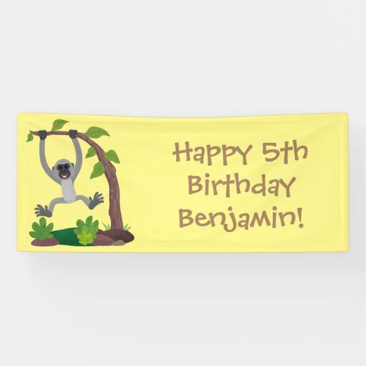 かわいいハッピーギボンエイプアニメイラストレーション 横断幕 (横)