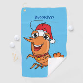 かわいいハッピークリスマスエビの漫画イラストレーション ゴルフタオル (インサイチュ)