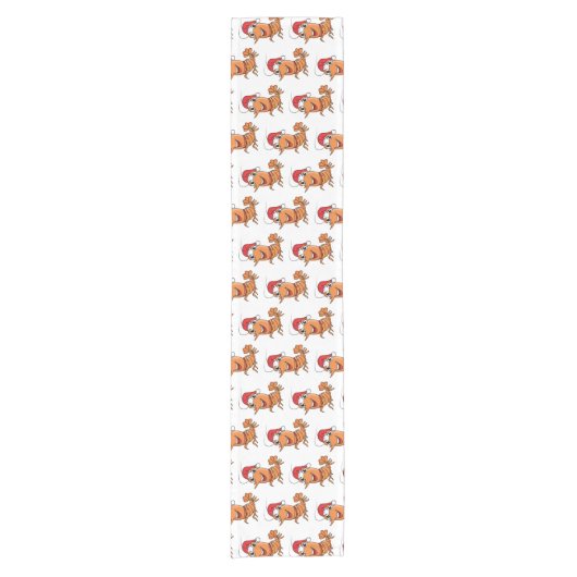 かわいいハッピークリスマスエビの漫画イラストレーション ショートテーブルランナー (正面)