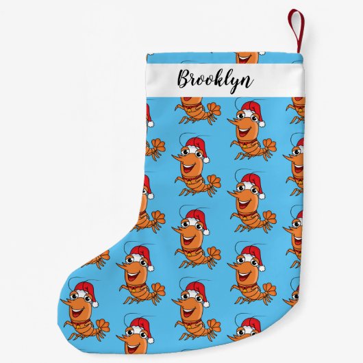 かわいいハッピークリスマスエビの漫画イラストレーション スモールクリスマスストッキング (裏面)