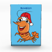 かわいいハッピークリスマスエビの漫画イラストレーション フォトブロック (正面)