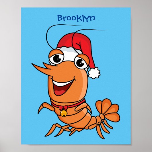 かわいいハッピークリスマスエビの漫画イラストレーション ポスター (正面)