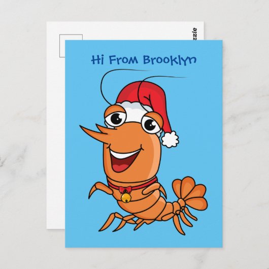 かわいいハッピークリスマスエビの漫画イラストレーション ポストカード (正面/裏面)