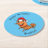 かわいいハッピークリスマスエビの漫画イラストレーション ラウンドペーパーコースター (アングル)