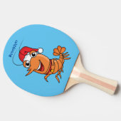 かわいいハッピークリスマスエビの漫画イラストレーション 卓球ラケット (横)
