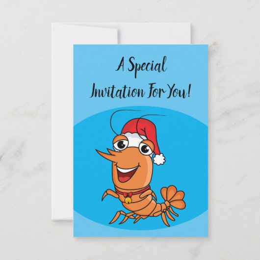 かわいいハッピークリスマスエビの漫画イラストレーション 招待状 (裏面)