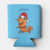 かわいいハッピークリスマスエビの漫画イラストレーション 缶クーラー (裏面)