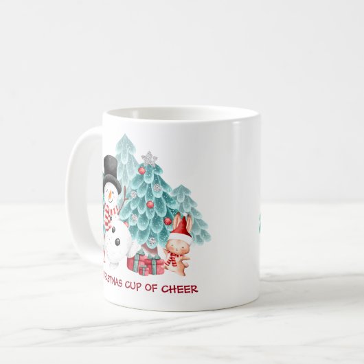 かわいいハッピークリスマス雪だるま コーヒーマグカップ (正面左)