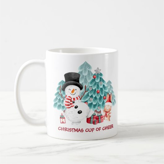 かわいいハッピークリスマス雪だるま コーヒーマグカップ (左)