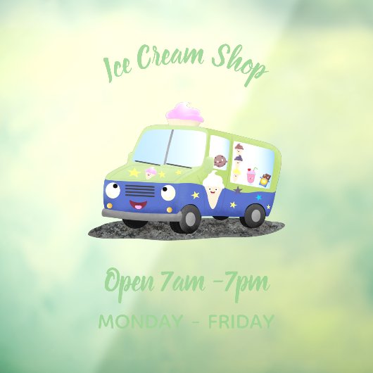 かわいいハッピークリームトラックパーソナライズされた漫画 ウィンドウサイン (シート3)