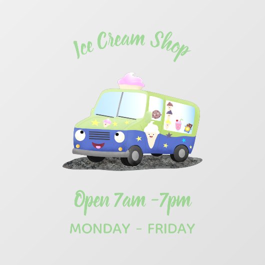 かわいいハッピークリームトラックパーソナライズされた漫画 ウィンドウサイン (シート)