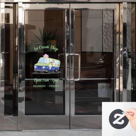 かわいいハッピークリームトラックパーソナライズされた漫画 ウィンドウサイン (オフィスドア)