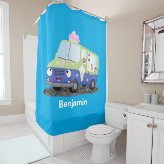 かわいいハッピークリームトラック漫画 シャワーカーテン (インサイチュ)