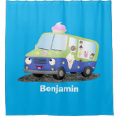 かわいいハッピークリームトラック漫画 シャワーカーテン (正面)