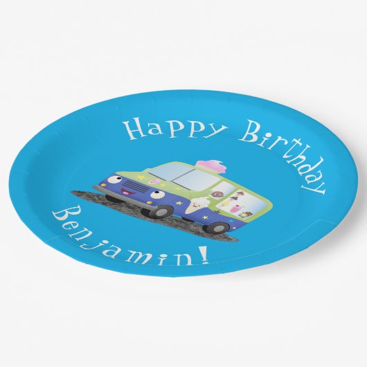 かわいいハッピークリームトラック漫画 ペーパープレート (アングル)