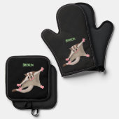 かわいいハッピーグライダー漫画イラストレーション 鍋つかみ&鍋敷きセット (正面/裏面)