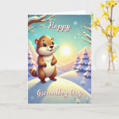 かわいいハッピーグラウンドホッグの日&歴史カードスタンド カード (黄色い花)