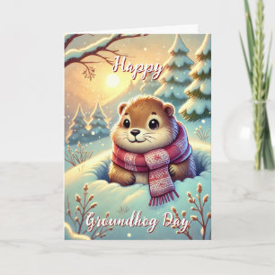 かわいいハッピーグラウンドホッグの日&歴史カード カード