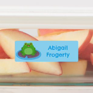 かわいいハッピーグリーンカエルパーソナライズされた漫画 ラベル