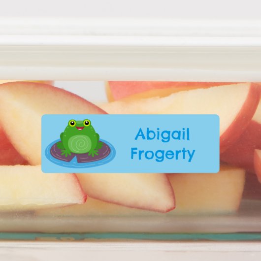 かわいいハッピーグリーンカエルパーソナライズされた漫画 ラベル (貼付)