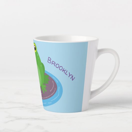 かわいいハッピーグリーンカエル漫画イラストレーション カフェラテマグ (右)