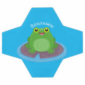 かわいいハッピーグリーンカエル漫画イラストレーション サッカーボール (フラット)