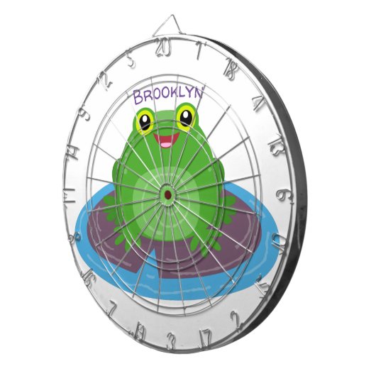 かわいいハッピーグリーンカエル漫画イラストレーション ダーツボード (正面右)