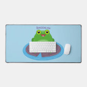 かわいいハッピーグリーンカエル漫画イラストレーション デスクマット (キーボード&マウス)