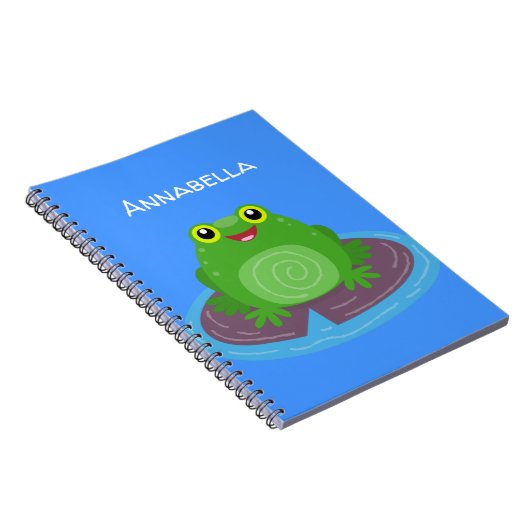 かわいいハッピーグリーンカエル漫画イラストレーション ノートブック (右側)