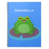 かわいいハッピーグリーンカエル漫画イラストレーション ノートブック (正面)
