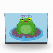 かわいいハッピーグリーンカエル漫画イラストレーション フォトブロック (正面)