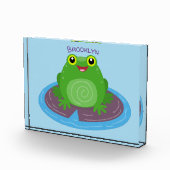 かわいいハッピーグリーンカエル漫画イラストレーション フォトブロック (右)