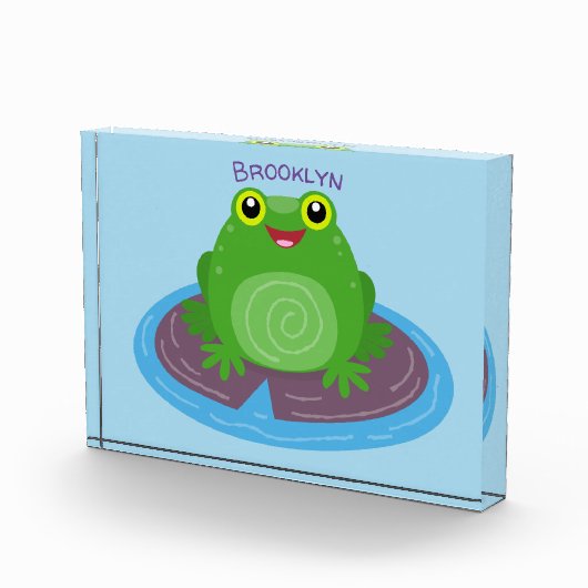 かわいいハッピーグリーンカエル漫画イラストレーション フォトブロック (右)