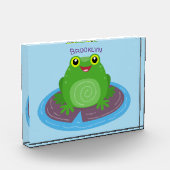 かわいいハッピーグリーンカエル漫画イラストレーション フォトブロック (左)