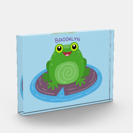 かわいいハッピーグリーンカエル漫画イラストレーション フォトブロック (左)