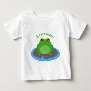 かわいいハッピーグリーンカエル漫画イラストレーション ベビーTシャツ