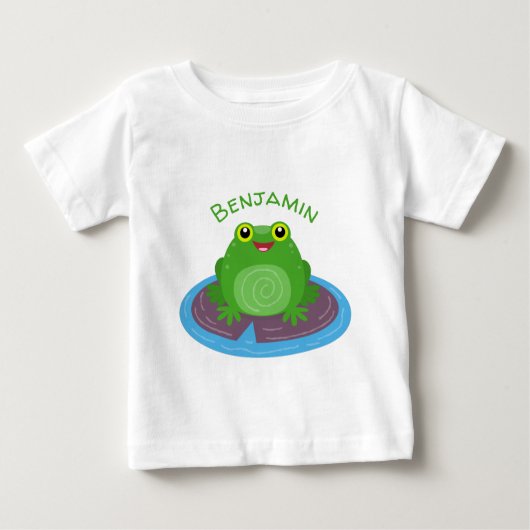 かわいいハッピーグリーンカエル漫画イラストレーション ベビーTシャツ (正面)