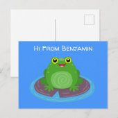 かわいいハッピーグリーンカエル漫画イラストレーション ポストカード (正面/裏面)