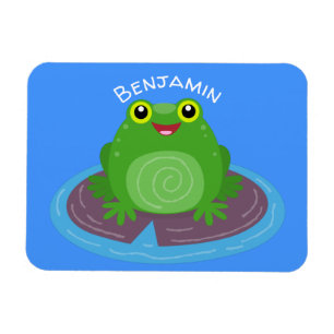 かわいいハッピーグリーンカエル漫画イラストレーション マグネット
