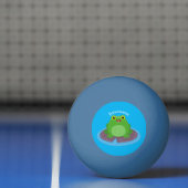 かわいいハッピーグリーンカエル漫画イラストレーション 卓球ボール (ネット)