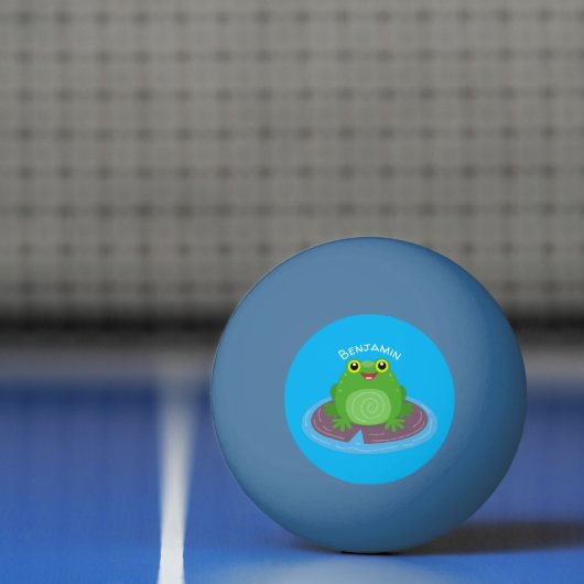 かわいいハッピーグリーンカエル漫画イラストレーション 卓球ボール (ネット)