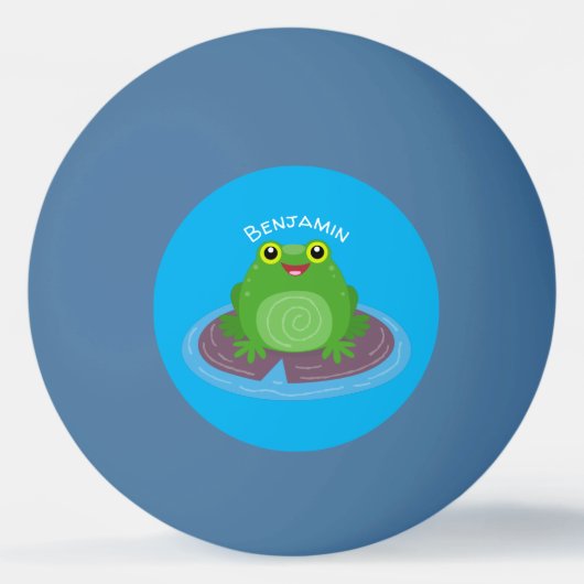 かわいいハッピーグリーンカエル漫画イラストレーション 卓球ボール (正面)