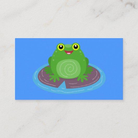 かわいいハッピーグリーンカエル漫画イラストレーション 名刺 (裏面)