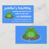 かわいいハッピーグリーンカエル漫画イラストレーション 名刺 (正面/裏面)