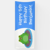 かわいいハッピーグリーンカエル漫画イラストレーション 横断幕 (縦)