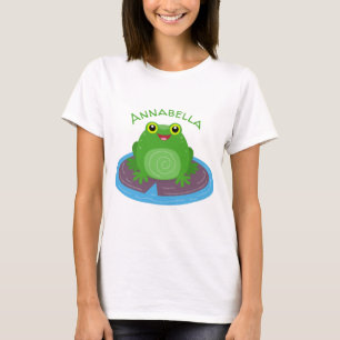 かわいいハッピーグリーンカエル漫画イラストレーション Tシャツ
