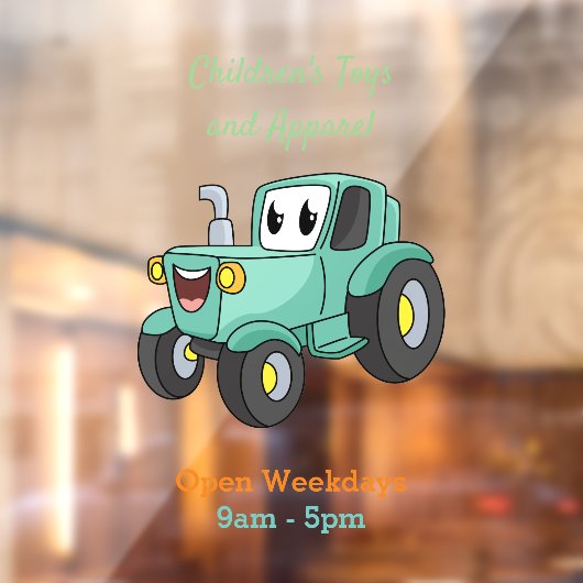 かわいいハッピーグリーントラクター漫画 ウィンドウサイン (シート2)